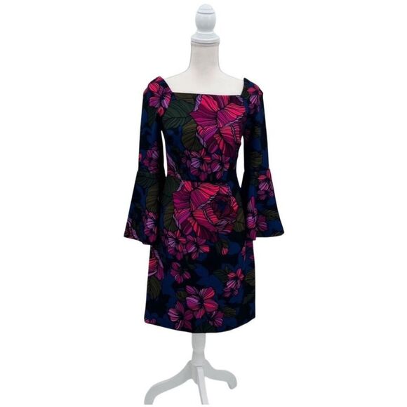 NWT Trina Trunk Dress Floral Blue Pink Midi Size XS - Picture 1 of 12